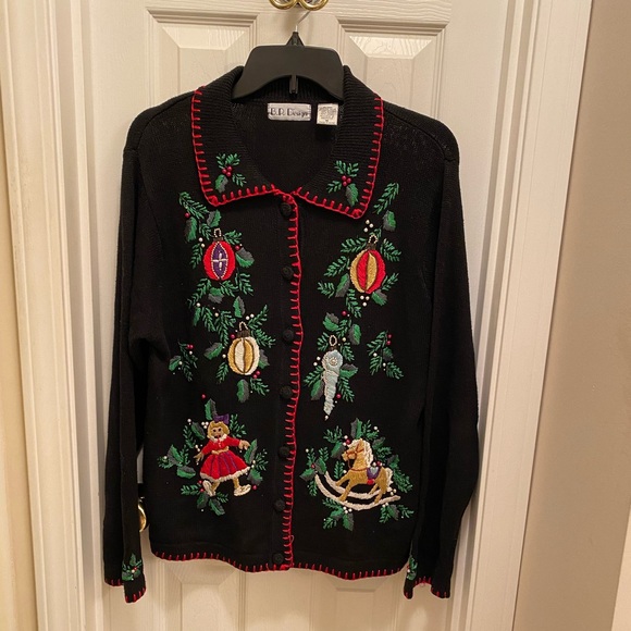Vintage Christmas cardigan sweater BP Design Grandma Ugly Sweater Holiday beaded - Picture 1 of 16